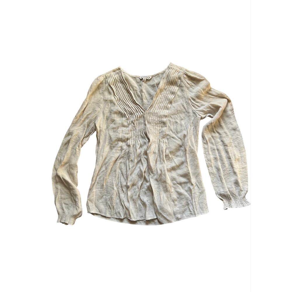 Nanette Lepore Pleated Long Sleeve Gauze Blouse Cream Boho Size Medium
